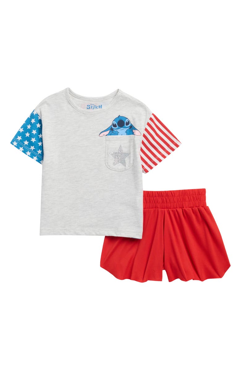 Happy Threads Kids' x Disney Stitch Graphic T-Shirt & Shorts Set, Main, color, 