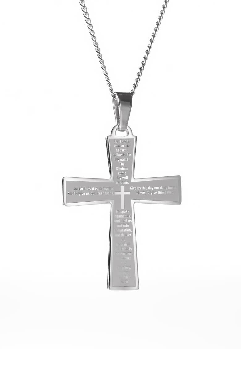 Brook and York Men's Lord's Prayer Cross Pendant Necklace, Main, color, Silver