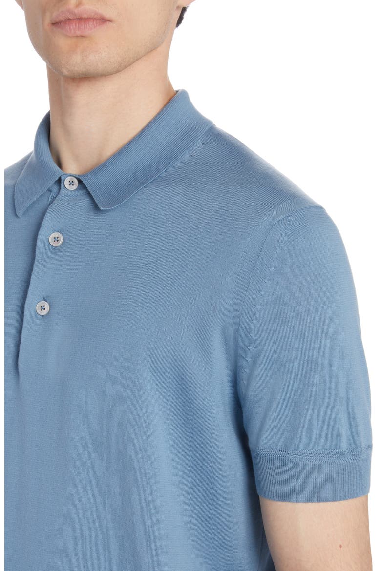 Superfine Sea Island Cotton Polo Sweater, Alternate, color, DENIM BLUE