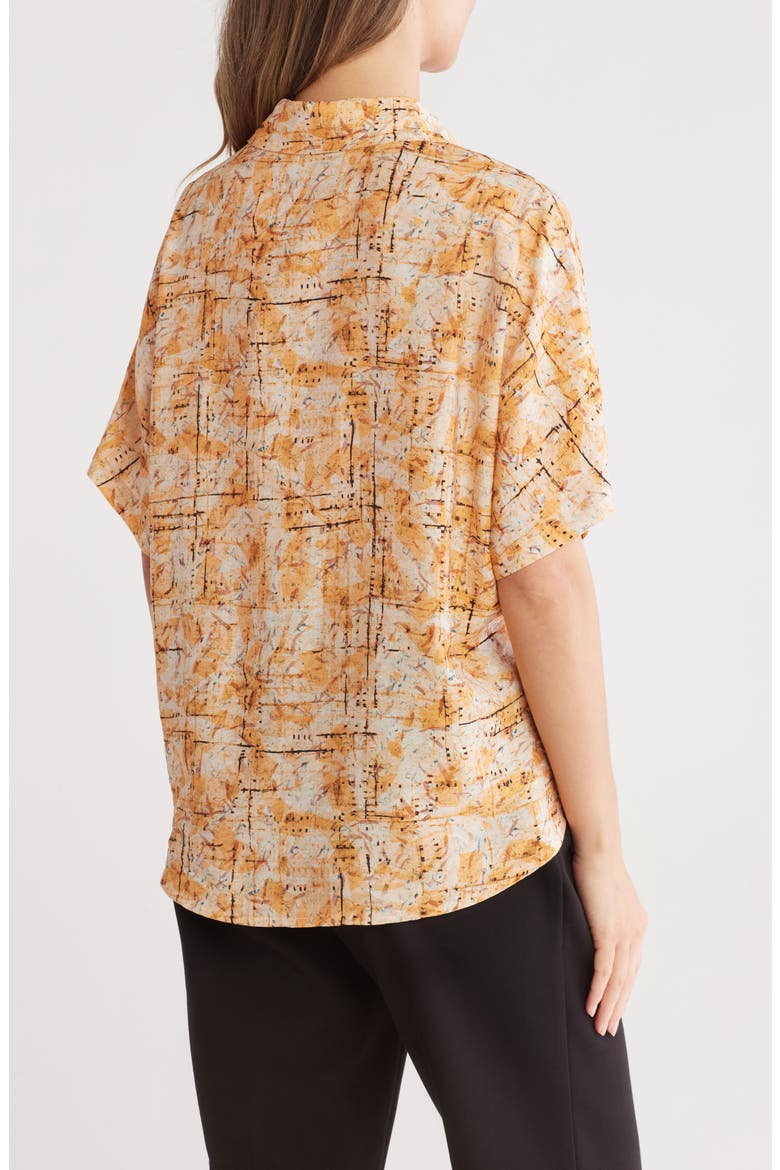 Abstract Print Short Sleeve Button-Up Shirt, Alternate, color, YELLOW