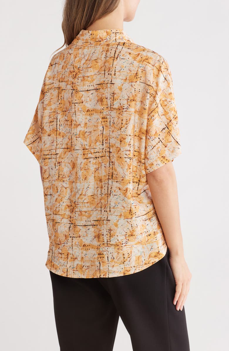 PATRIZIA LUCA Abstract Print Short Sleeve Button-Up Shirt, Alternate, color, Yellow