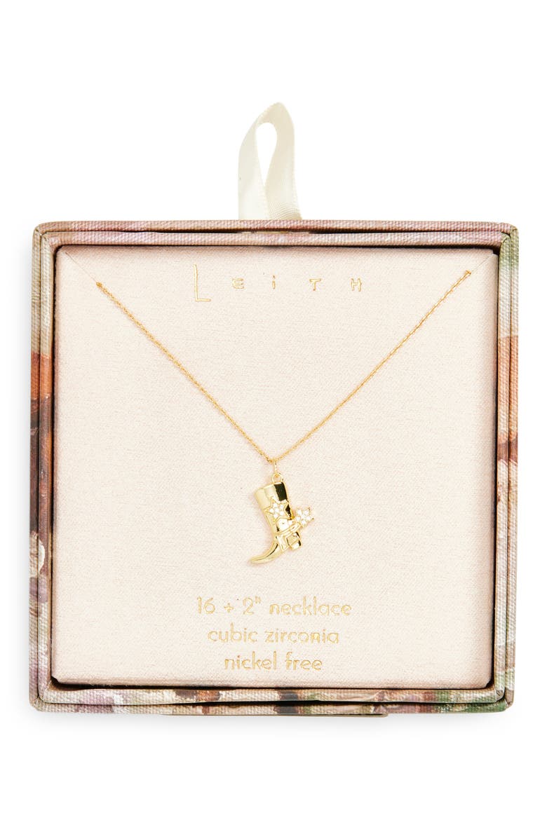CZ Cowboy Pendant Necklace, Main, color, CLEAR- GOLD