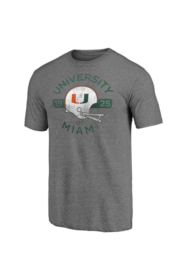 Men's Fanatics Branded Heathered Gray Miami Hurricanes Throwback Helmet Tri-Blend T-Shirt, Alternate, color, Heather Gray