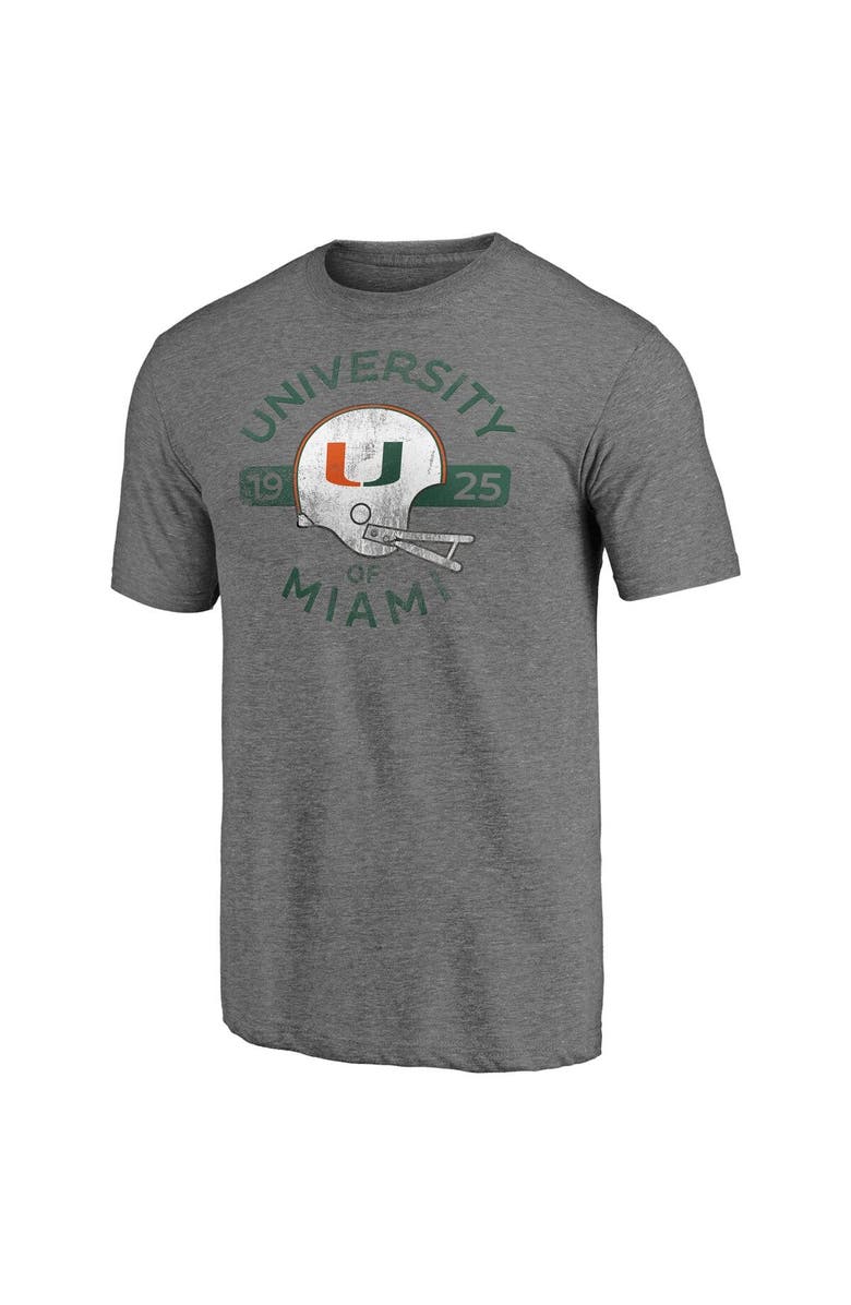 FANATICS Men's Fanatics Branded Heathered Gray Miami Hurricanes Throwback Helmet Tri-Blend T-Shirt, Alternate, color, 