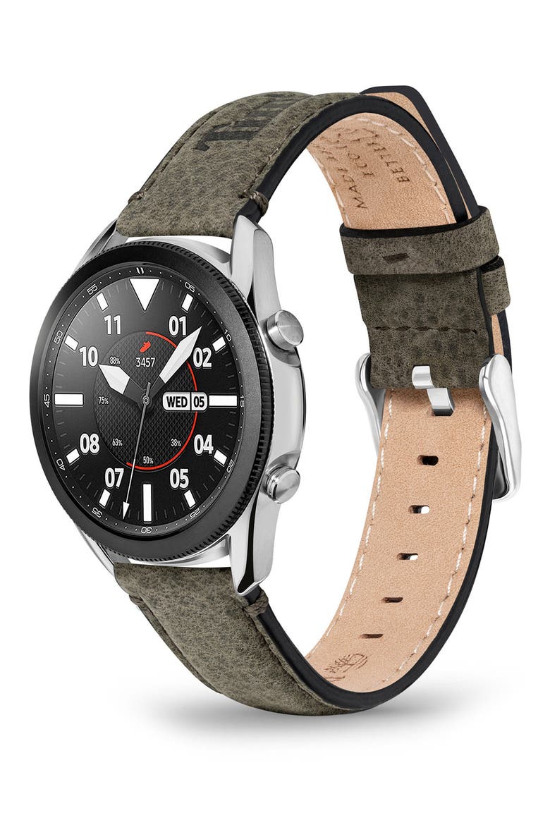 Barnesbrook Water Repellent Leather 22mm Smartwatch Watchband, Alternate, color, BLACK