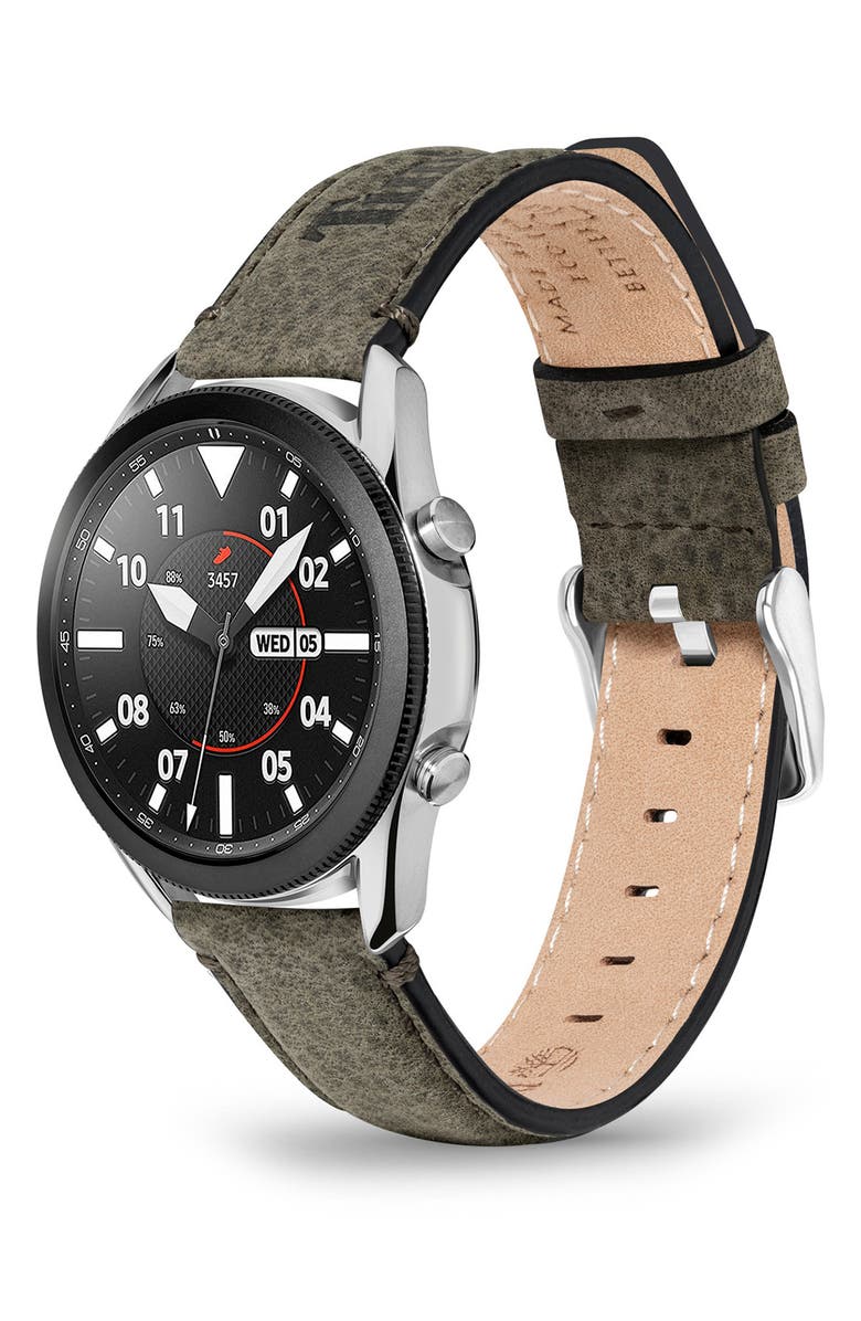 Timberland Barnesbrook Water Repellent Leather 22mm Smartwatch Watchband, Alternate, color, Black