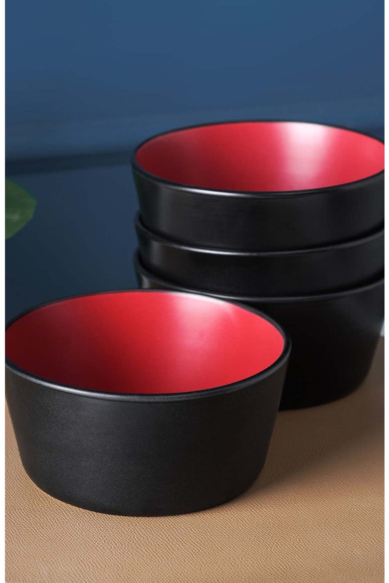 Albie Stoneware 4-Piece Bowl Set, Alternate, color, Red and Black