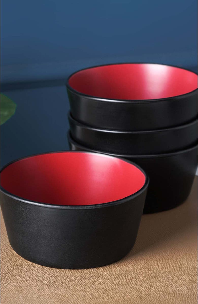 Stone Lain Albie Stoneware 4-Piece Bowl Set, Alternate, color, Red And Black