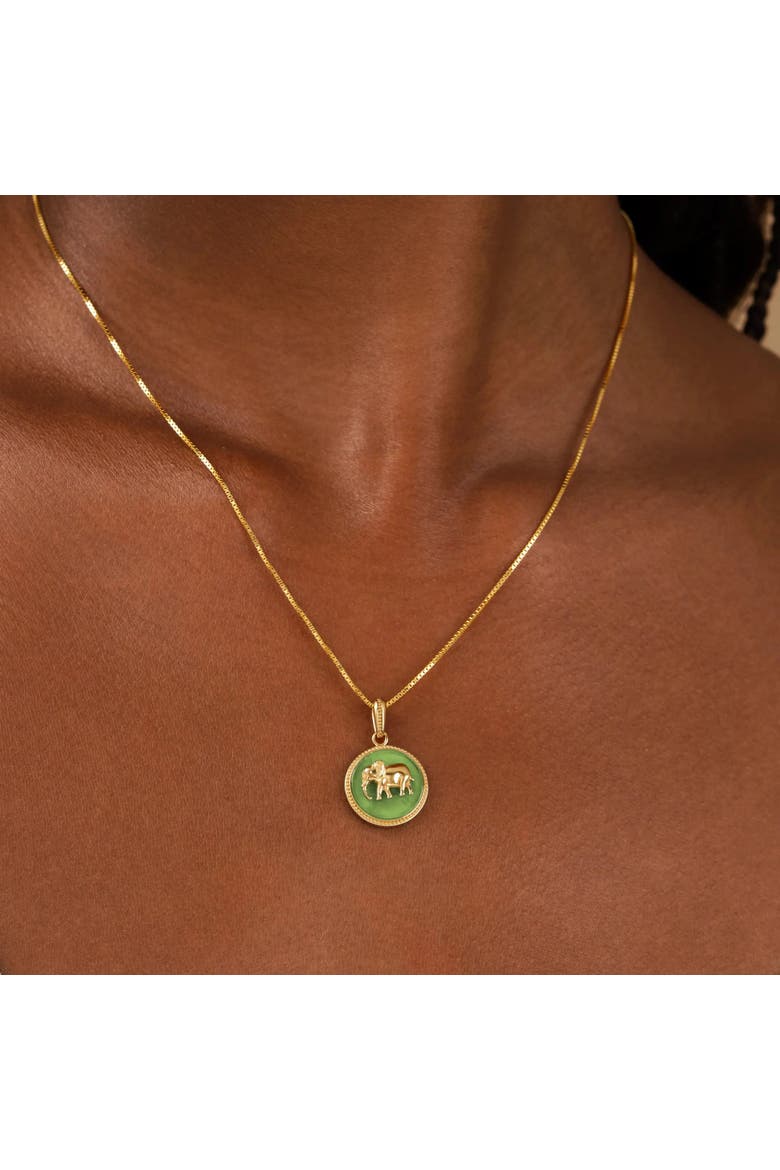 Tranquil Guardian Jade Elephant Necklace, Alternate, color, Gold/green