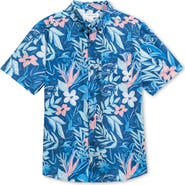 Vintage Summer Kids' Fish Floral 4-Way Stretch Short Sleeve Button-Down Shirt