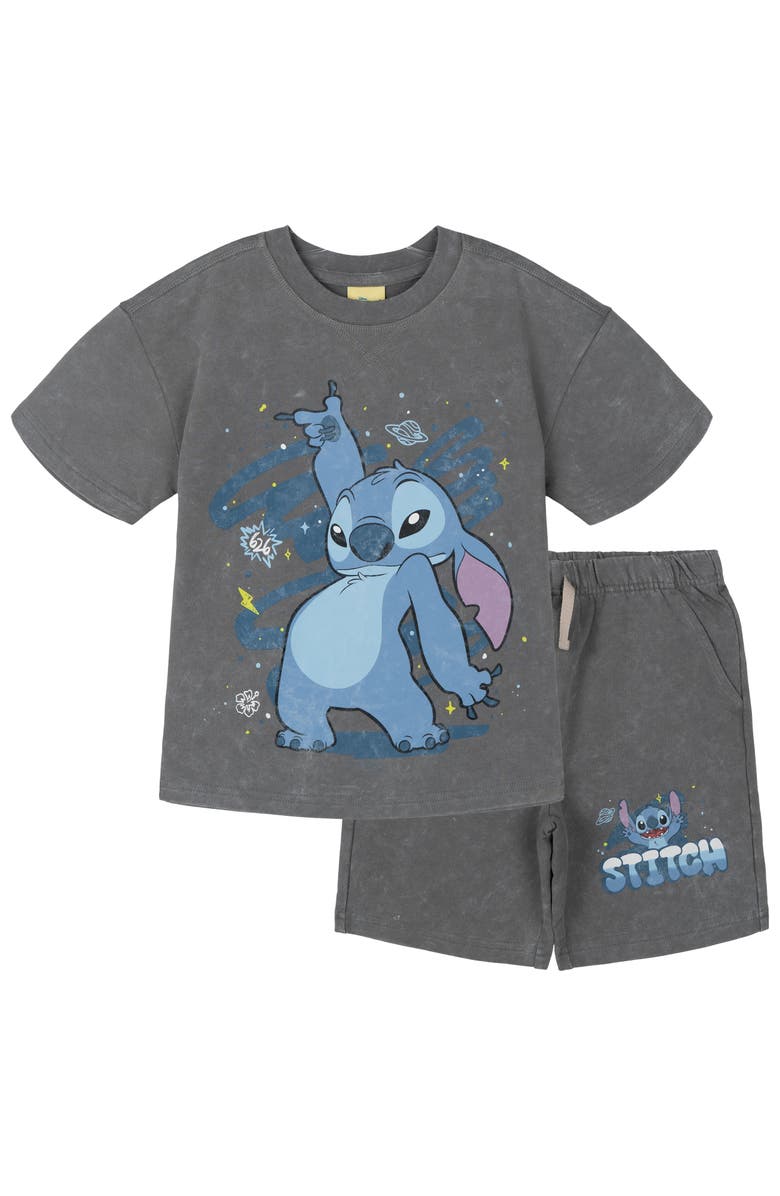 Disney Lilo & Stitch 2-Piece T-Shirt and Shorts Set, Main, color, Optic Grey Stitch