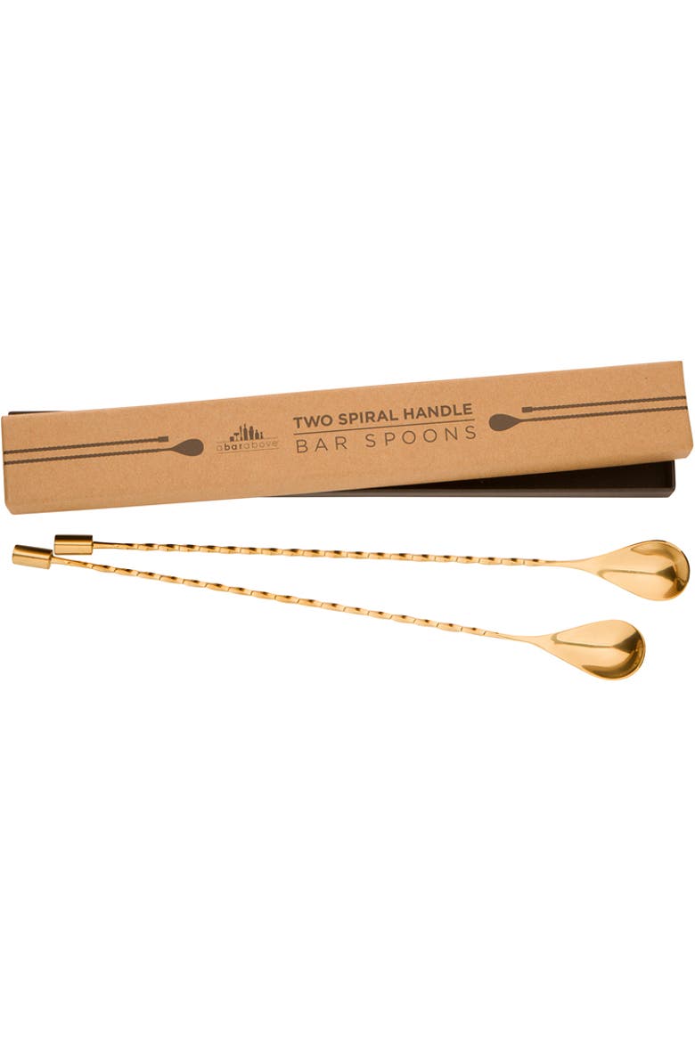 Gold Bar Spoons, Set of 2 with Spiral Handles, Main, color, Gold