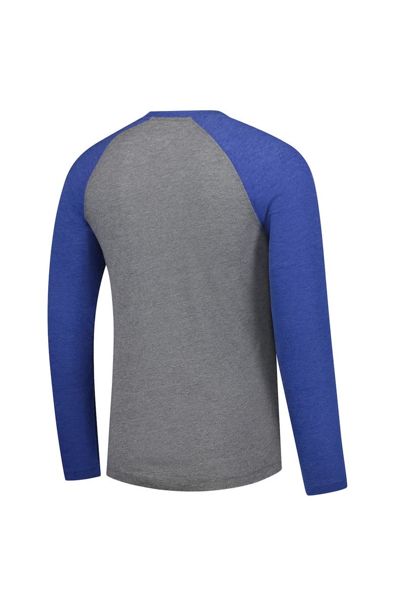 FANATICS Men's Fanatics Heather Gray/Heather Royal Los Angeles Dodgers Weathered Logo Tri-Blend Raglan Long Sleeve T-Shirt, Alternate, color,