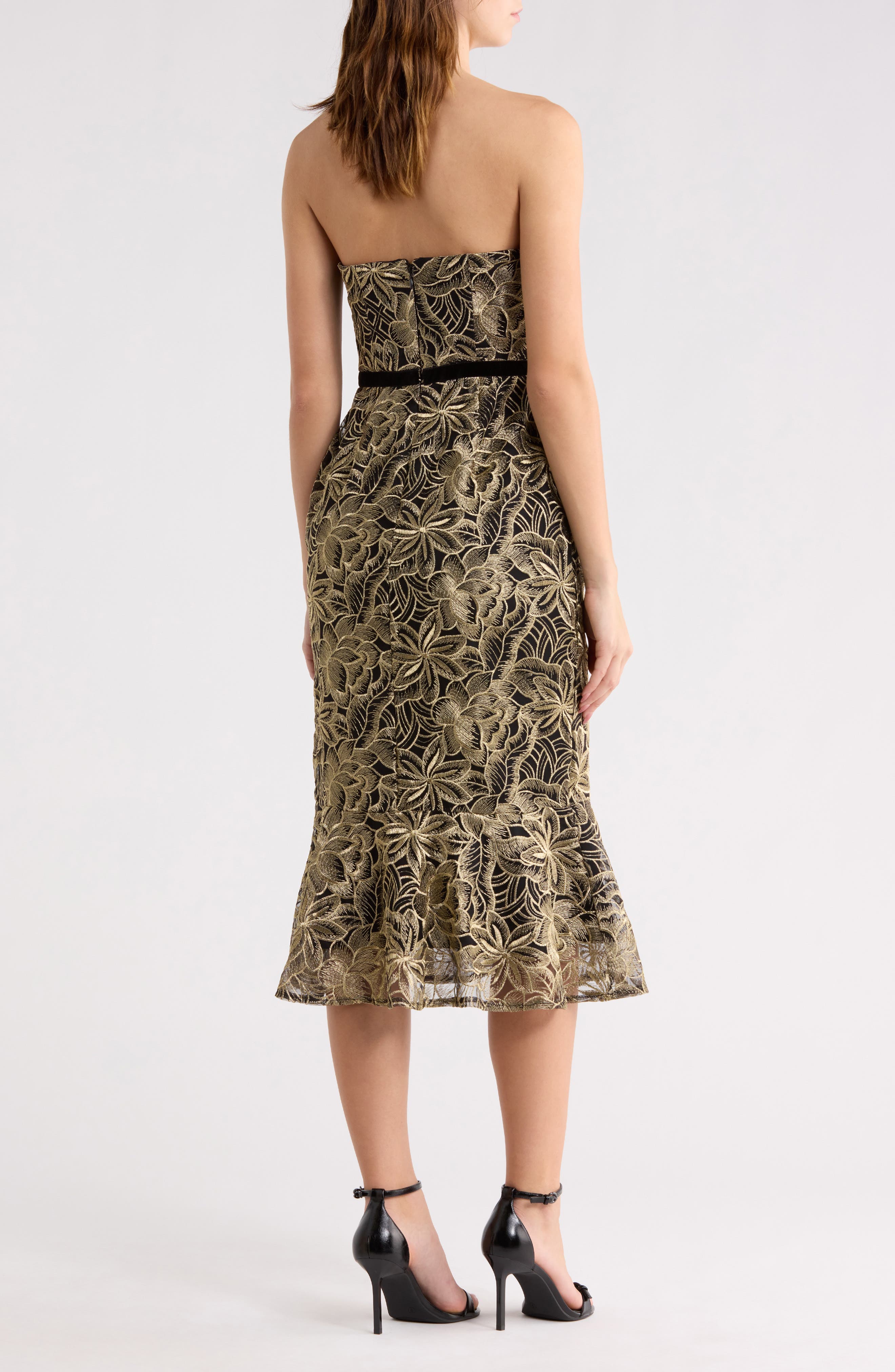 Leaf Embroidered Strapless Dress - image 2