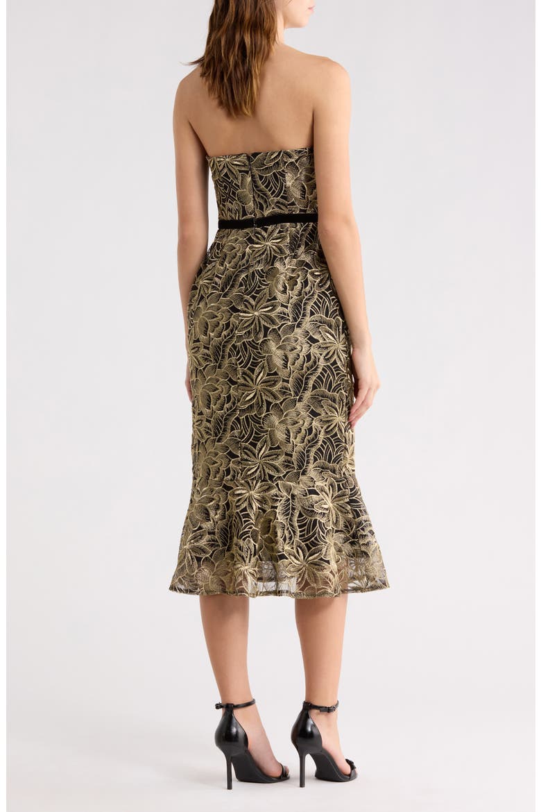 Leaf Embroidered Strapless Dress, Alternate, color, PLATINUM/ BLACK