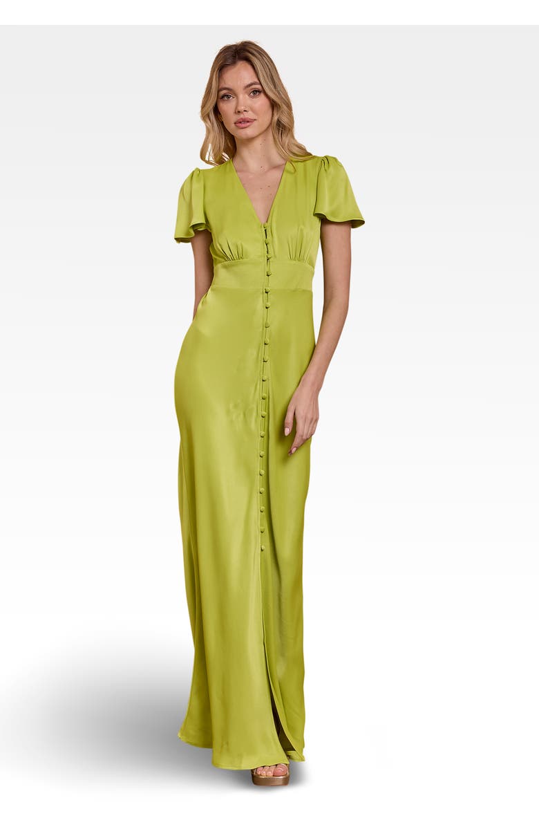 Maids to Measure Chelsea Satin V-Neck Bridesmaid Dress, Main, color, Lime