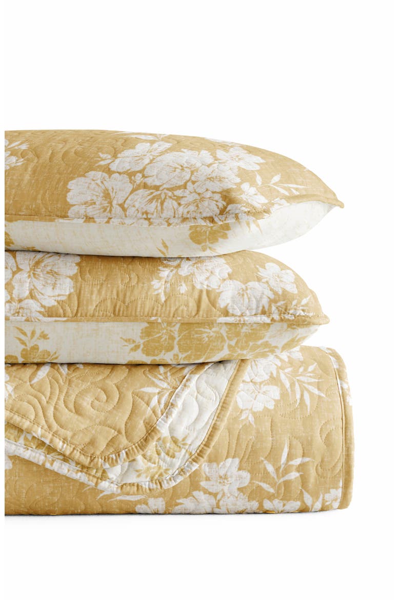 Pattern Reversible Quilt & Sham Set, Alternate, color, MUSTARD