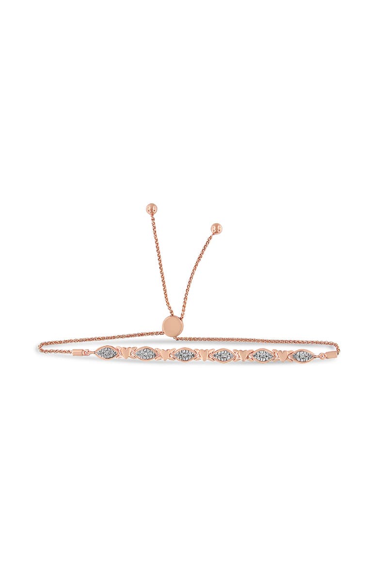 Silver Diamond Accent Alternating Marquise Shape and Heart Links Bolo Bracelet, Alternate, color, Rose Gold over Silver