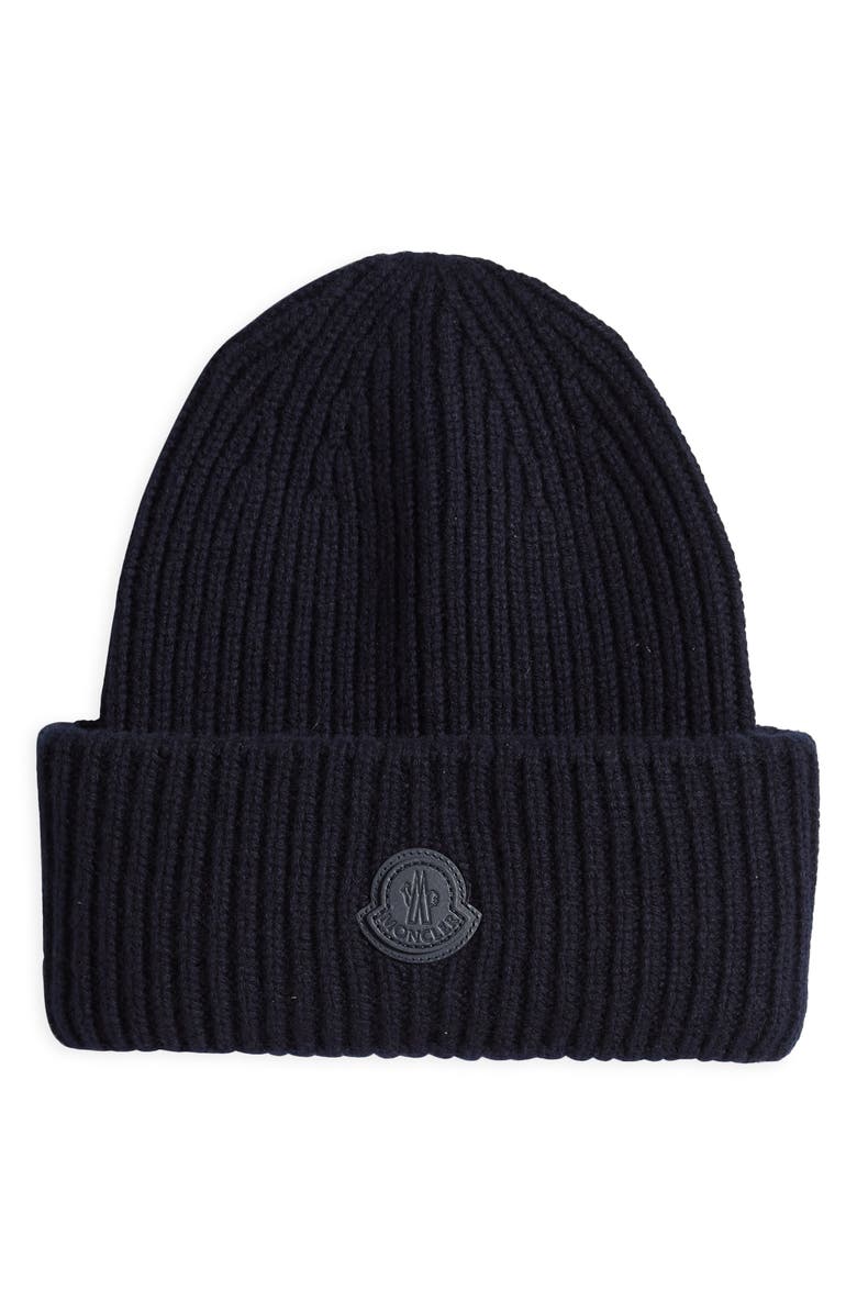 Moncler Logo Cashmere Beanie, Main, color, Navy