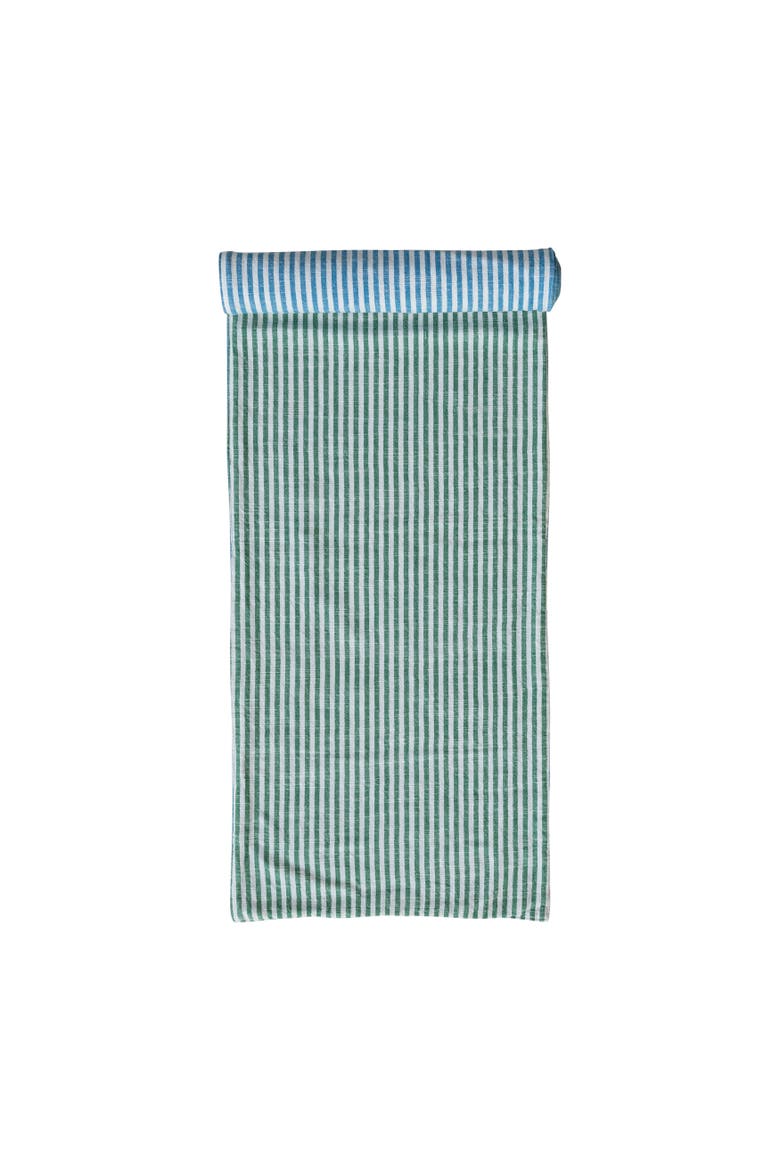 Woven Cotton Reversible Striped Table Runner, Blue, Green and Natural, Main, color, Blue