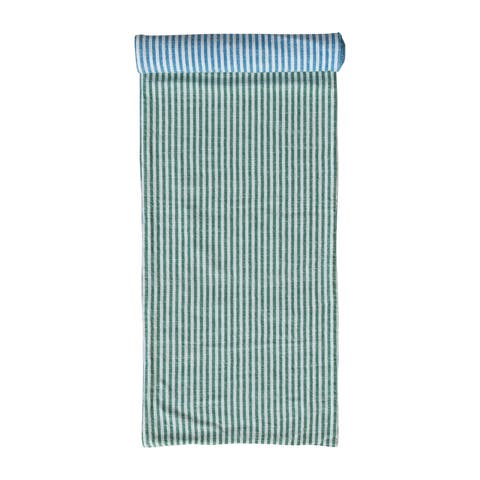 Woven Cotton Reversible Striped Table Runner, Blue, Green and Natural