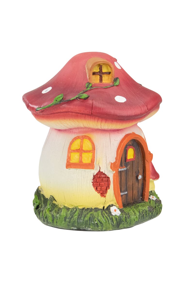6.25" Red Mushroom House Outdoor Garden Statue, Alternate, color, Red