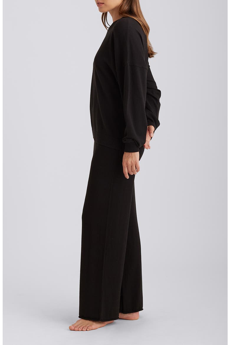 Cotton & Cashmere Crewneck Pajama Top, Alternate, color, BLACK
