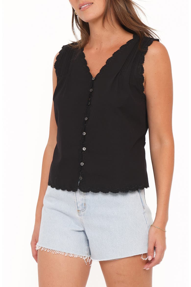Lori Lace Trim Sleeveless Cotton Button-Up Shirt, Alternate, color, BLACK