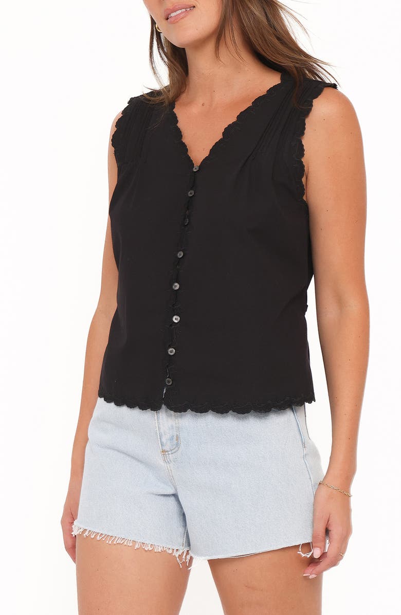 Petal & Pup Lori Lace Trim Sleeveless Cotton Button-Up Shirt, Alternate, color, Black