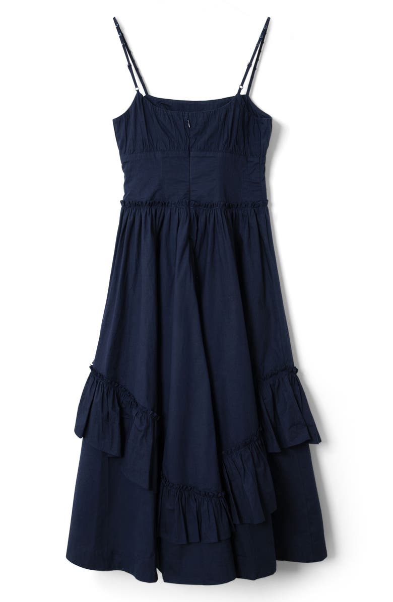 Damson Madder Juno Ruffle Midi Dress & Sheer Scarf, Alternate, color, Navy