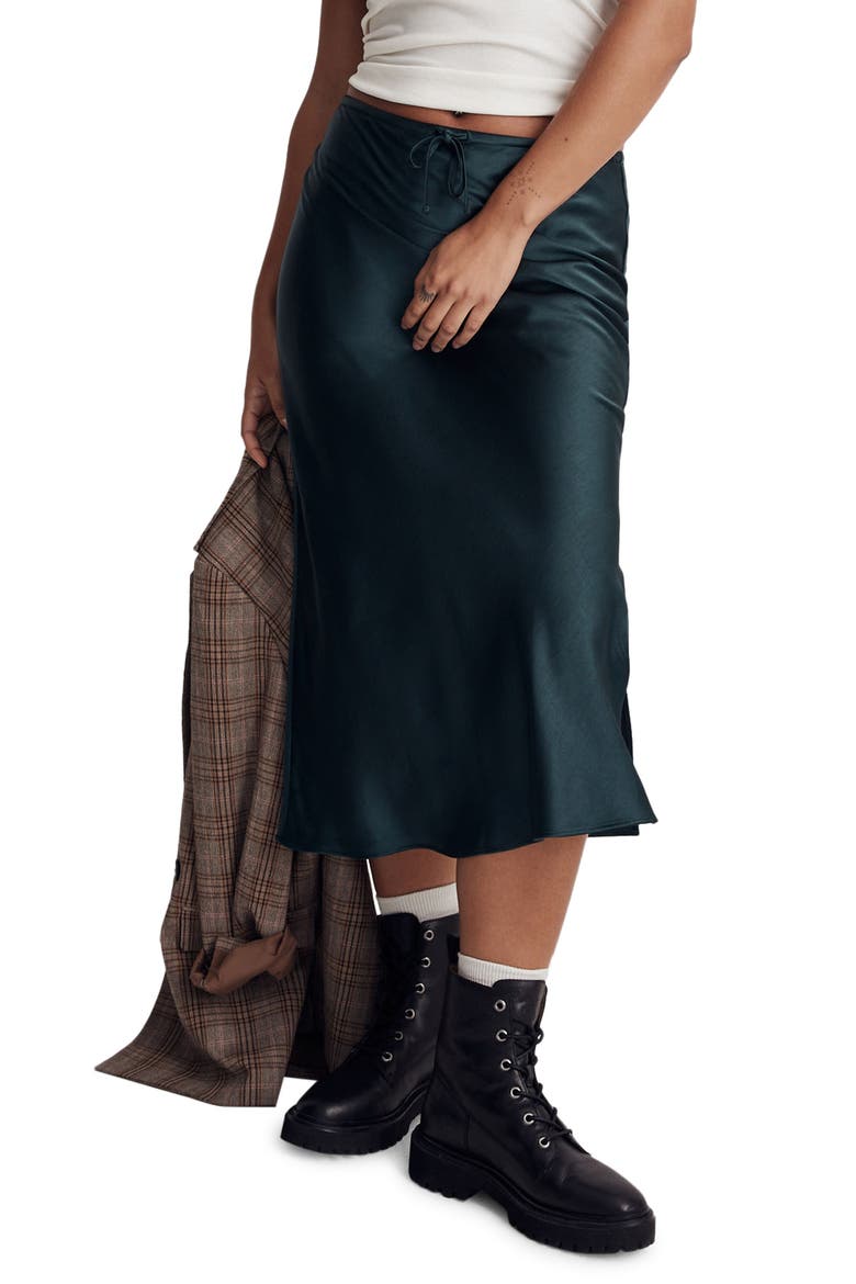 Drawstring Midi Slip Skirt, Main, color, SMOKY SPRUCE