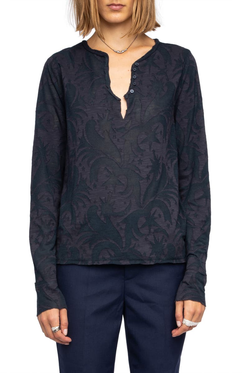 Zadig & Voltaire Tuni Mixed Print Devoré Top, Main, color, Encre