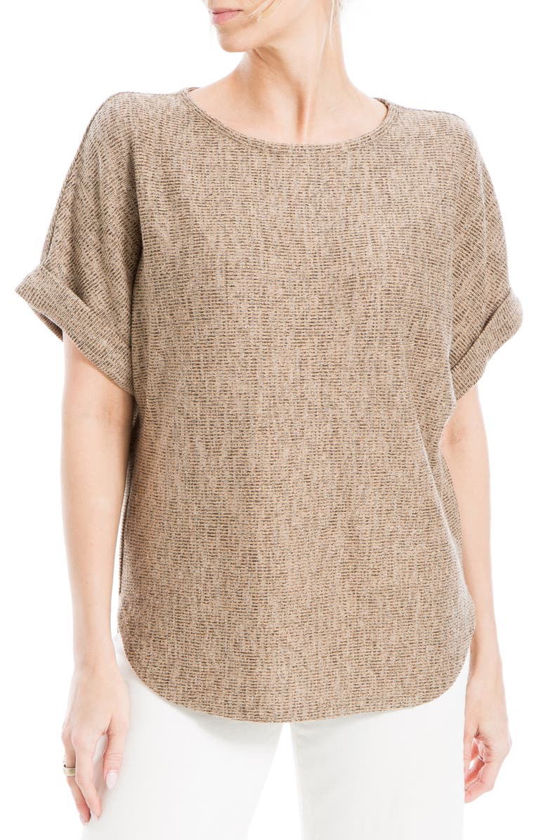 MAX STUDIO Short Sleeve Ribbed T-Shirt, Alternate, color, Tanin/ Black