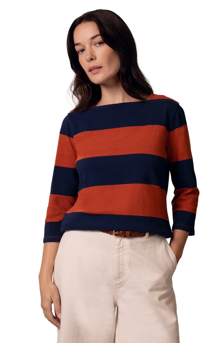 Celtic & Co. Shoulder Insert Square Neck Top, Main, color, Burnt Henna / Dark Navy