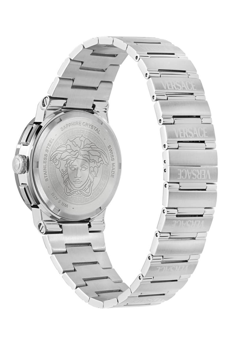 Greca Logo Chronograph Bracelet Watch, 40mm, Alternate, color, STAINLESS STEEL