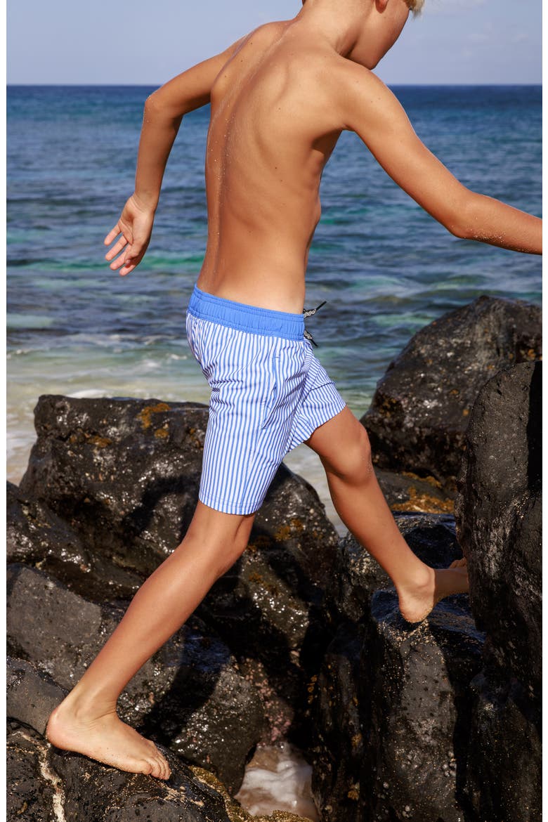 Kids' Pinstripe Volley Swim Trunks, Alternate, color, MARINA BLUE