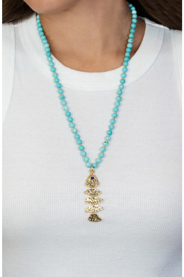 Liv Turquoise Bead Fish Pendant Necklace, Alternate, color, GOLD TURQUOISE