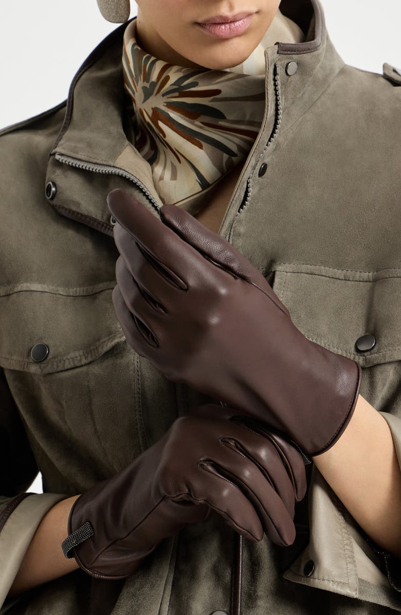 Brunello Cucinelli Nappa leather gloves, Alternate, color, Rust Brown
