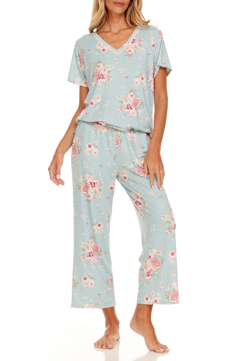 Flora By Flora Nikrooz Nancy Floral Short Sleeve Top & Capri Pants Pajamas, Alternate, color, 