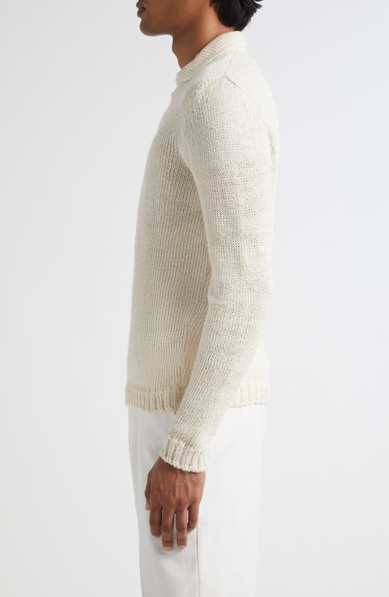 Thom Sweeney Skipper Wide Gauge Linen Blend Polo Sweater, Alternate, color, Off White