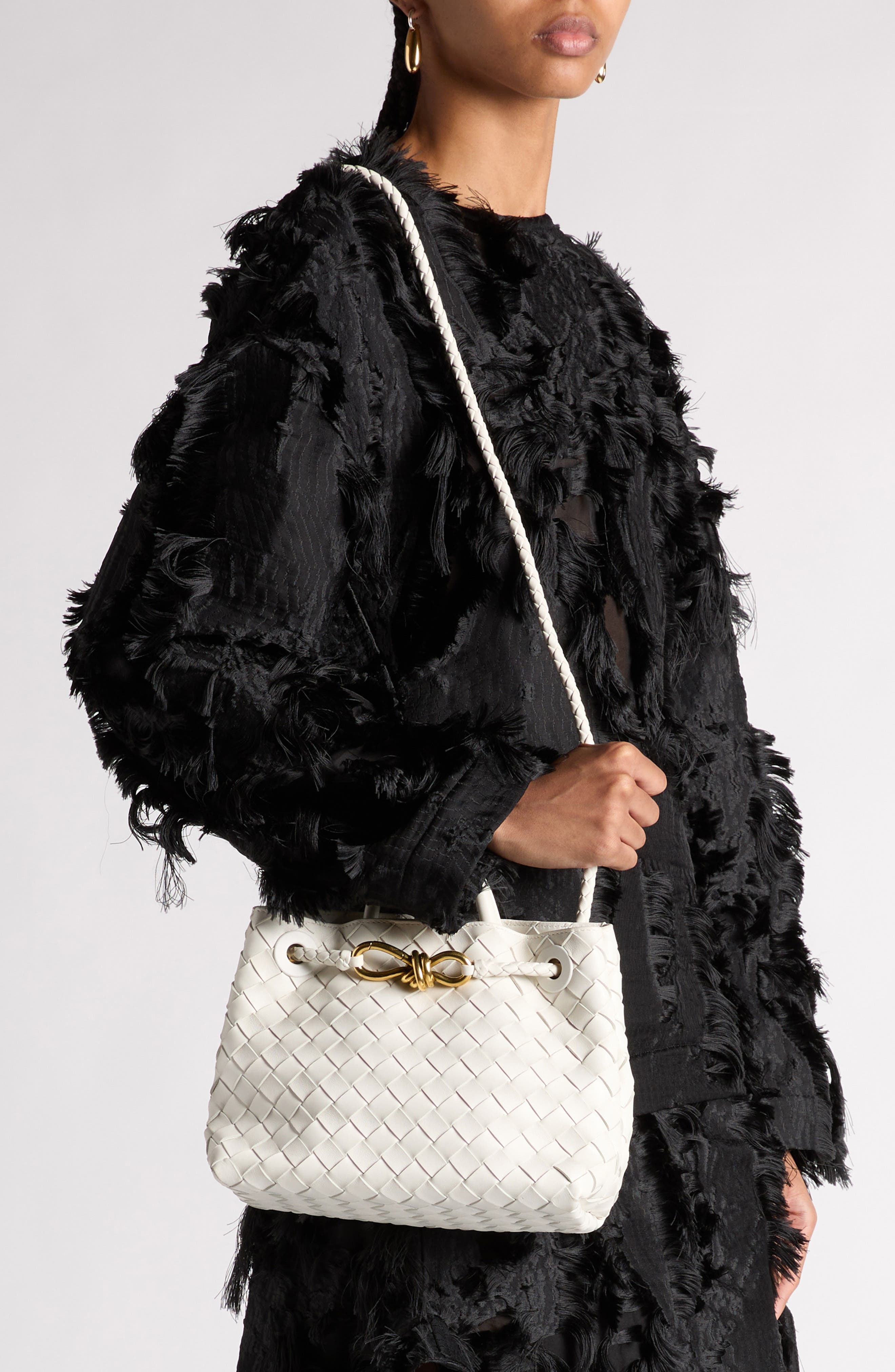 Bottega Veneta Small Andiamo Intrecciato Shoulder Bag, Alternate, color, White/ Brass/ White