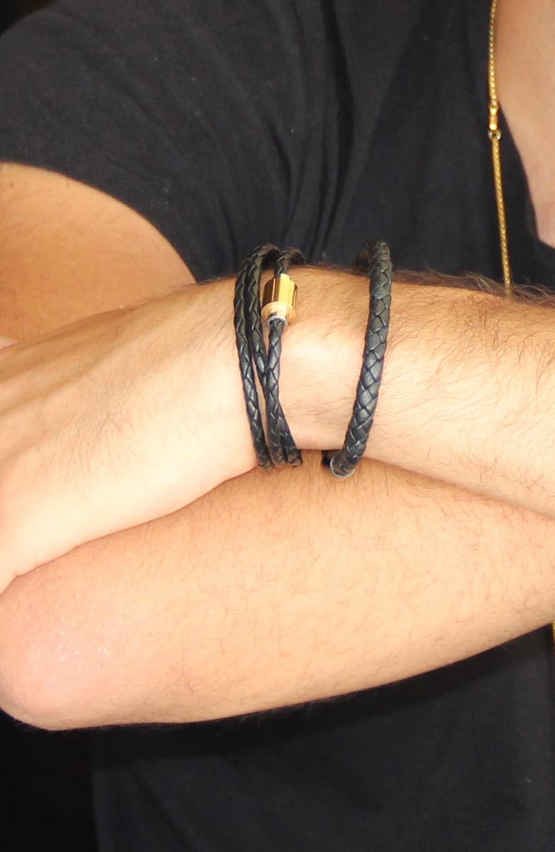 Liza Schwartz Leather Woven Bracelet, Alternate, color, Black