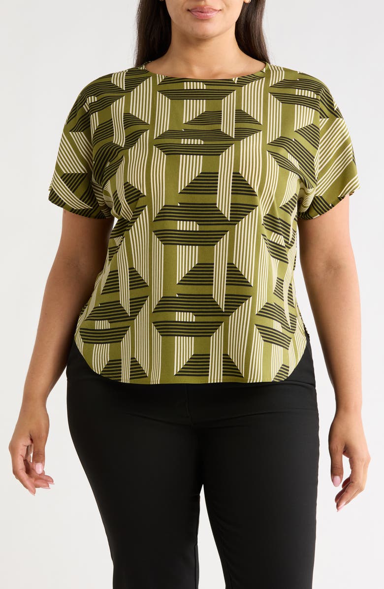 Anne Klein Printed Bateau Neck Top, Main, color, Bay Leaf Multi
