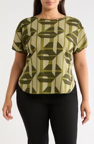 Anne Klein Printed Bateau Neck Top