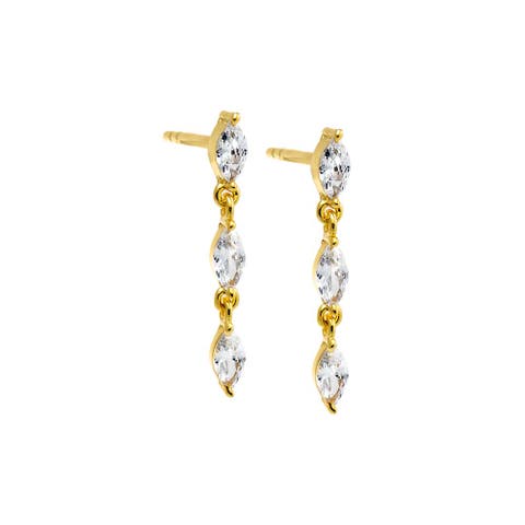 CZ Triple Marquise Drop Stud Earring