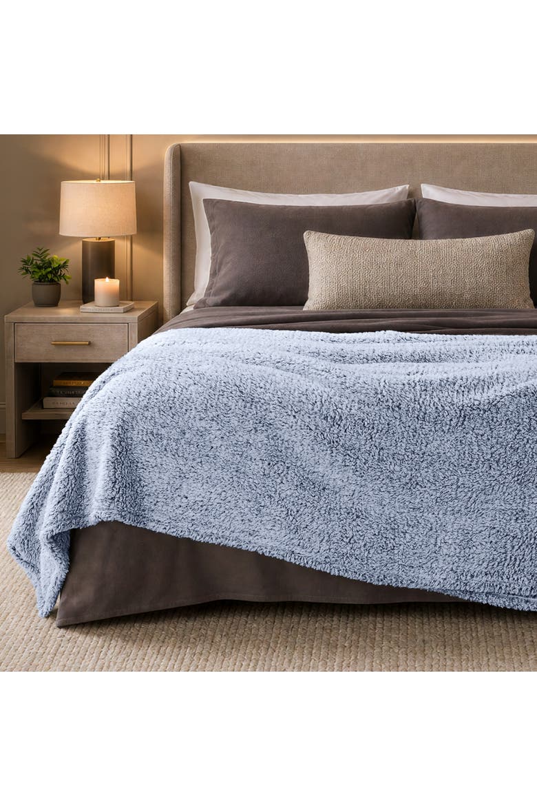 Tipped Faux Shearling Throw Blanket, Alternate, color, Dark Blue
