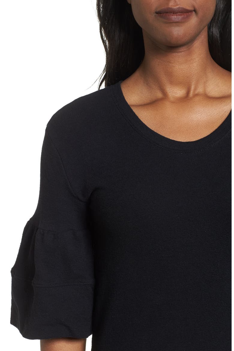 Ruffle Sleeve Knit Dress, Alternate, color, BLACK