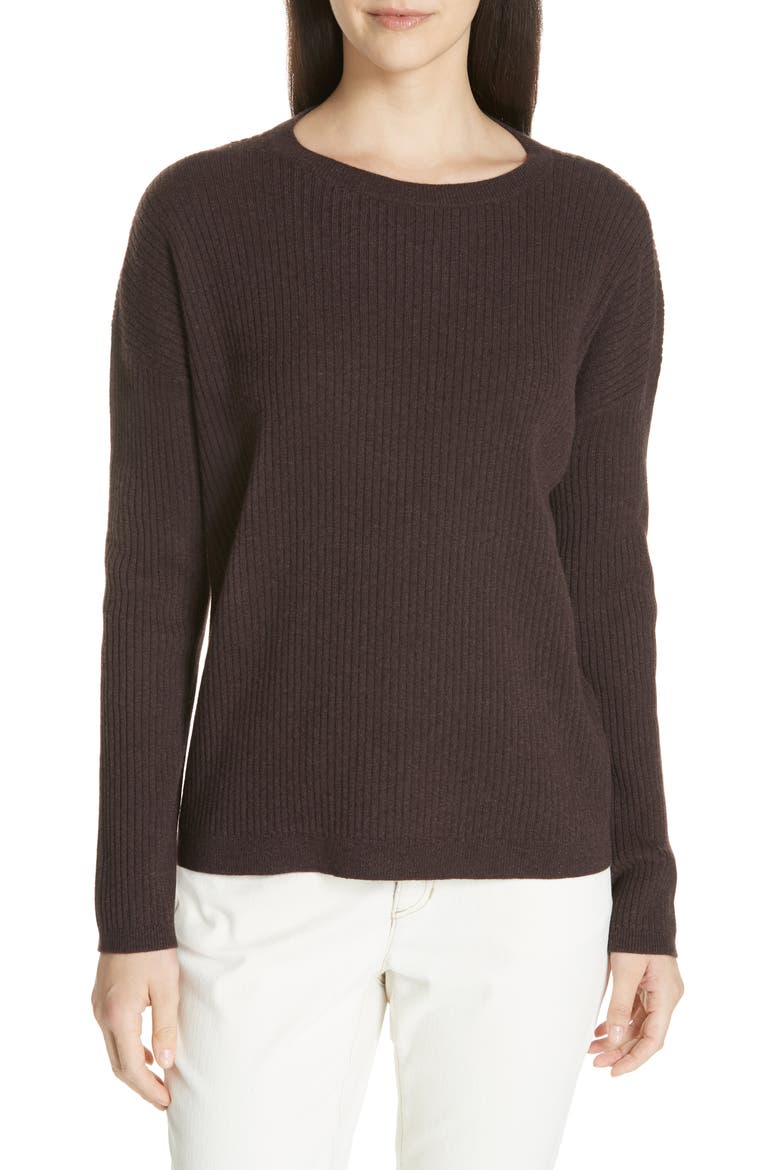Boxy Ribbed Cashmere Sweater, Main, color, CLOVE