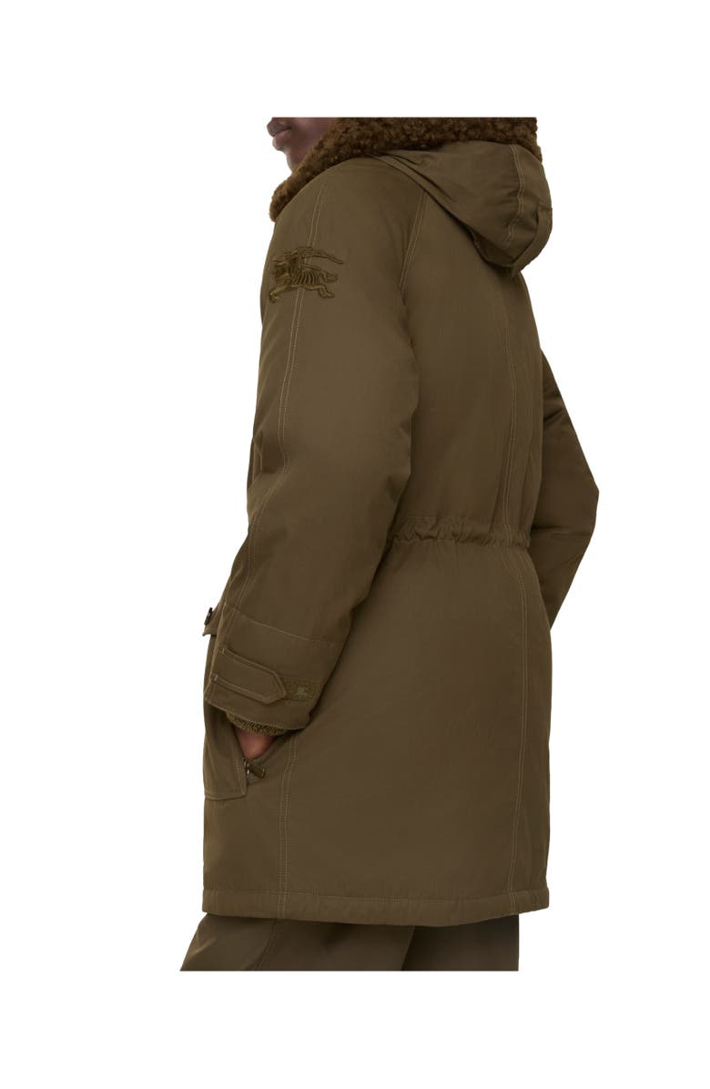 Burberry Shearling Trim Gabardine Parka, Alternate, color, Juniper Green