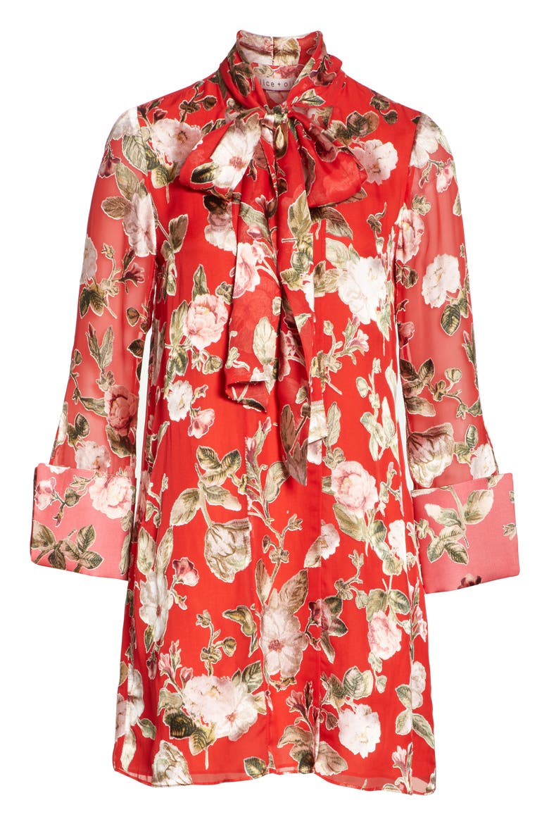 Gwenda Floral Paneled Tunic Dress, Alternate, color, HAZY FLORAL-POPPY